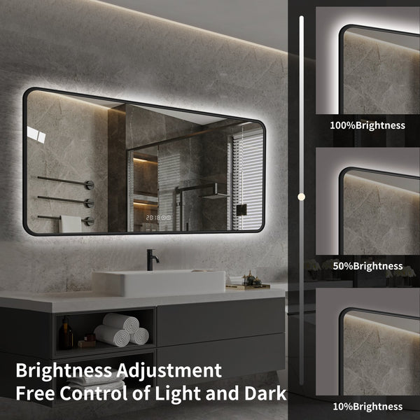 English Elm 48*24 Inch Black Frame Vanity Mirror With Tri-Color Led, Defogging, Smart Display & Safe Design W2709P380634