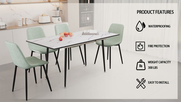 English Elm 47"-63" Extendable Mdf Dining Table & Light Green Chair Set For 2-6 People - Modern & Chic Design W2189S00617