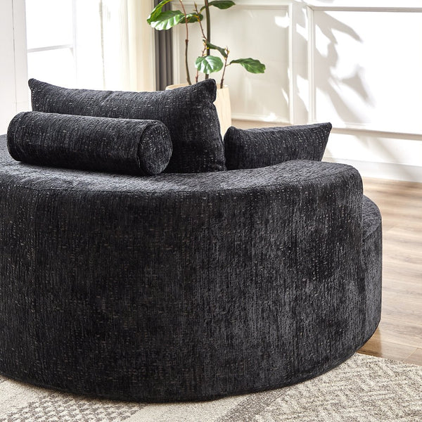 English Elm 55''L Chenille sponge single sofa sleeper chair — no assembly, ultra-soft chenille, plush backrest pillow comfort for living room relaxation Black W834P221028