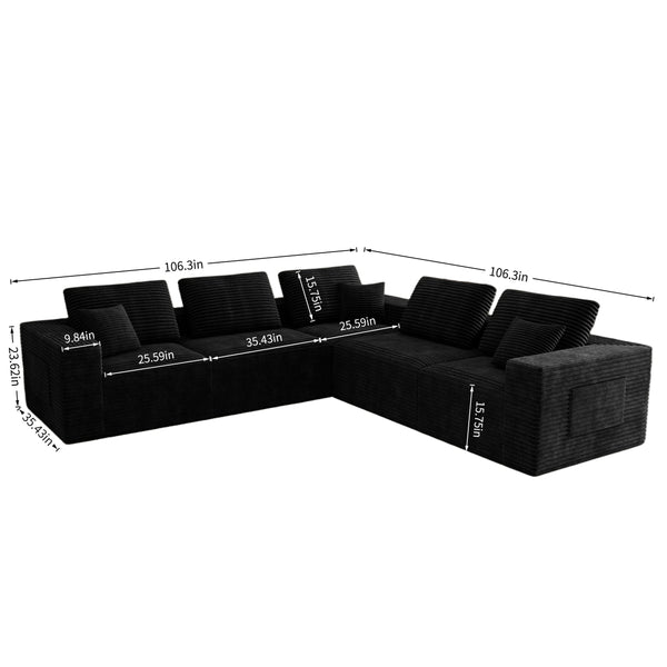 English Elm 106.30*106.30"modular Five Piece Corduroy Sectional Sofa Plush Reversible Chaise Living Room W3819S00140