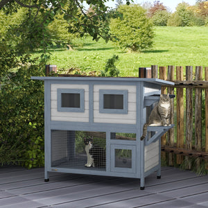 English Elm PawHut Extendable Outdoor Cat Tunnel 79" Wooden Catio Run with Weatherproof Mesh, Multi-Entry LIGHT GREY W2225P200727