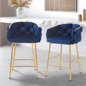 English Elm Christopher Knight Home® - 28'' Velvet Counter Stools Set of 2 with Gold Iron Frame, Plush Back & Footrest for Kitchen Dark Blue N780P199861B