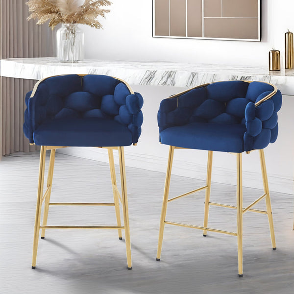 English Elm Christopher Knight Home® - 28'' Velvet Counter Stools Set of 2 with Gold Iron Frame, Plush Back & Footrest for Kitchen Dark Blue N780P199861B