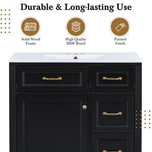 English Elm 36 Inch Bathroom Vanity With Sink & Soft-Close Drawers - Modern Black Cabinet For Smart Storage N725P336549B