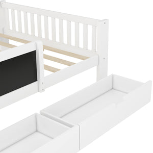 English Elm Full Solid Wood Platform Bed with Chalkboard Headboard, Storage Drawers & Shelves, Kid-Friendly White Off White W1580P362707