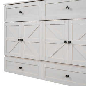 English Elm Queen Murphy Wall Bed with Usb Ports Storage Drawers and Cabinet Style Panel Front White N708S00006AAK