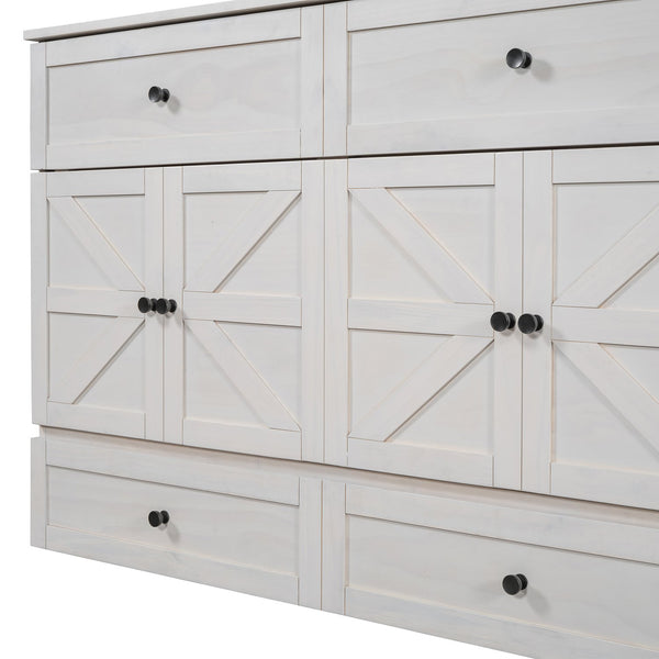 English Elm Queen Murphy Wall Bed with Usb Ports Storage Drawers and Cabinet Style Panel Front White N708S00006AAK