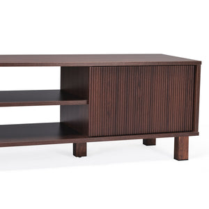 English Elm Modern Low Profile Media Console with Open Shelving and Concealed Cabinet Storage Walnut T3623P435419