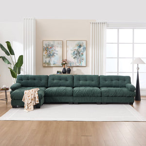 English Elm Modular Cloud Sofa Deep Seat Flannelette Sectional with Round Armrests for Living Room Green W2120S00047