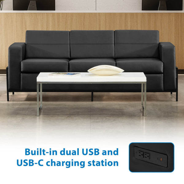 OSP Home Furnishings Arctic Two Seat Faux Leather Reception Lounge Chair with Usb Charging Modern Frame Sofa ARCT53-U65
