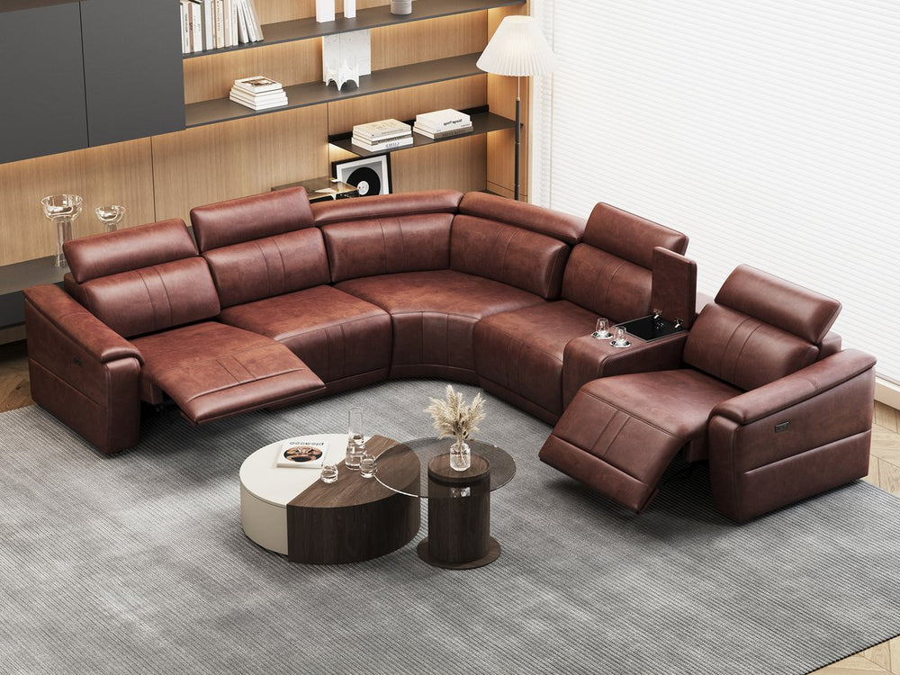 English Elm Power Reclining Sectional Sofa Faux Leather with Usb Console and Adjustable Headrests W3795S00013