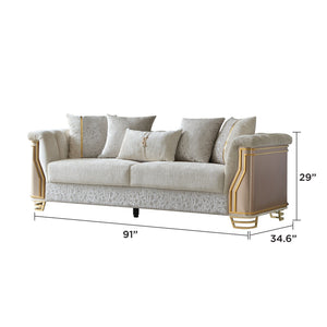 English Elm Chateau Cream Upholstered Sofa and Loveseat Set with Gold Steel Legs for Formal Rooms B009S02178