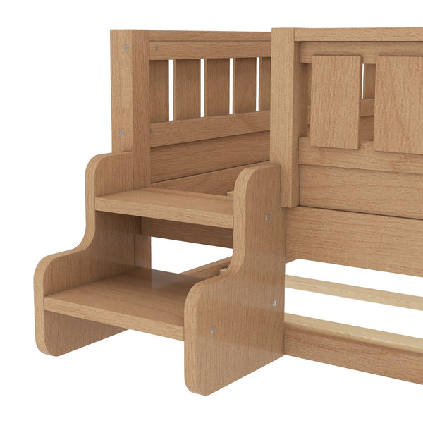 English Elm Twin Kids Platform Bed with Trundle Staircase Bookshelf and Rounded Safety Rails Natural W1580S00558