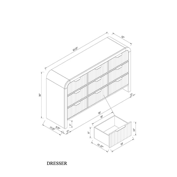 English Elm Beverly Fluted White and Black Chest with LED Lighting, Solid Wood & MDF, Spacious Edge-Pull Drawers White+Black 66.5 L x 21 W x 41.5 H B201P391770