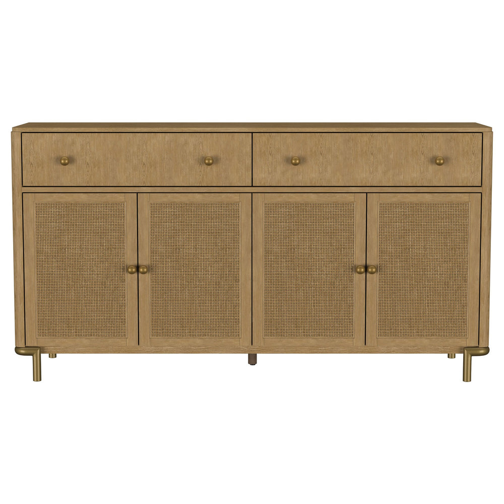 English Elm Benson Sand Wash Sideboard with Cane Fronts — 2 Drawers, 4 Doors, Solid Rubberwood, Textured Warmth B062P374113