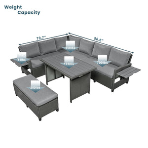 English Elm Tomax 5 Piece Pe Wicker Sectional Patio Set Seats Seven with Dining Table Included N717S110006E