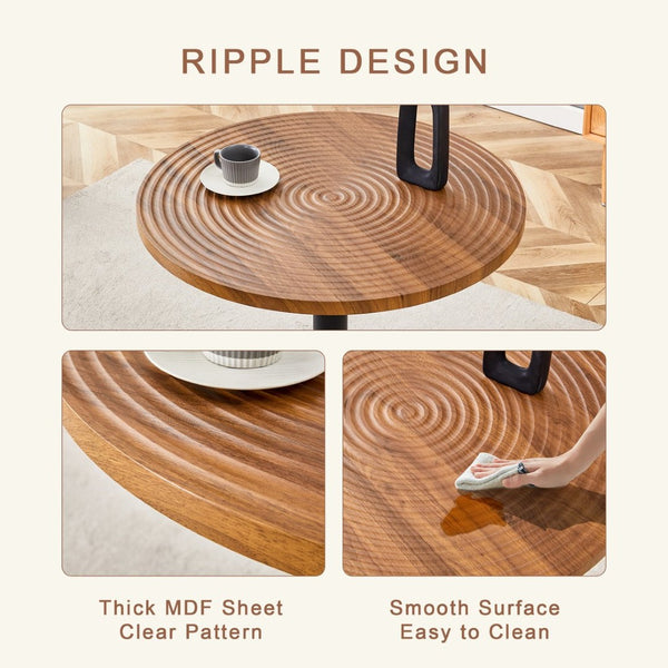 English Elm Table 5-Piece Dining Set: 31.5-Inch Dark Wood Grain Round Table & 4 Ergonomic Black Pu Chairs W1151S02486-GIGA