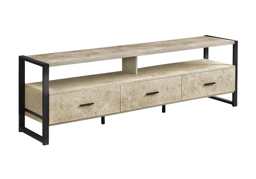 English Elm Tv Stand 72 Inch Media Console with 3 Drawers & Open Shelves, Stone Laminate Surface, Modern Chic Cream 76 L x 18 W x 7 H B2710P287035