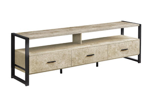 English Elm Tv Stand 72 Inch Media Console with 3 Drawers & Open Shelves, Stone Laminate Surface, Modern Chic Cream 76 L x 18 W x 7 H B2710P287035