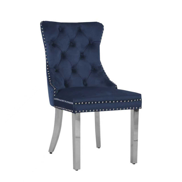 English Elm Hengming Velvet Wingback Dining Chairs Tufted Nailhead Trim Formal Set of 2 Dark Blue W212P439643