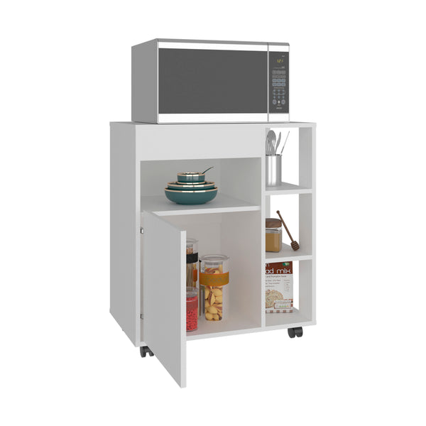 English Elm Kaito White Kitchen Cart with Open Shelving Enclosed Cabinet and Appliance Surface B070P474241