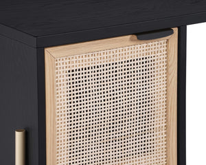 Sunpan AVIDA Desk - Premium Black Oak & Natural Rattan with Polished Gold Legs for Modern Workspaces 106838