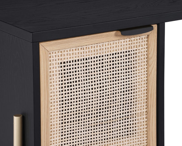Sunpan AVIDA Desk - Premium Black Oak & Natural Rattan with Polished Gold Legs for Modern Workspaces 106838