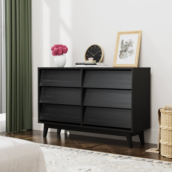 English Elm 6 Drawer Double Dresser with Vintage Bevel Design, Solid Wood Legs, Smooth Metal Runners, Sturdy Storage Organizer W578P170159