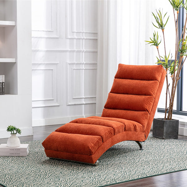English Elm Linen Ergonomic Massage Chaise Lounge with Remote Control, 140° Recline, Heavy-Duty Frame, 5 Modes Orange W39539622
