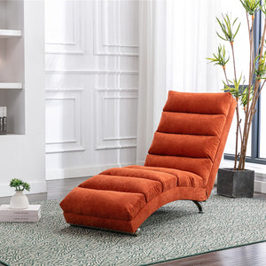 English Elm Linen Ergonomic Massage Chaise Lounge with Remote Control, 140° Recline, Foam Cushion Comfort and Sturdy Frame Orange W39539622