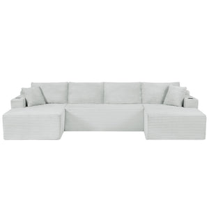 English Elm Compressible Modular U-shaped Sectional Corduroy Cloud Sofa for Spacious Living Rooms Light Grey W2339S00146