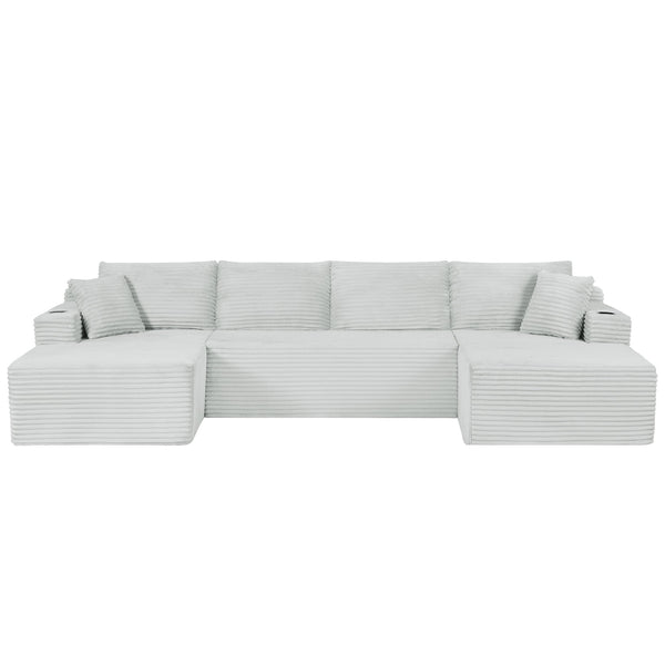 English Elm Compressible Modular U-shaped Sectional Corduroy Cloud Sofa for Spacious Living Rooms Light Grey W2339S00146