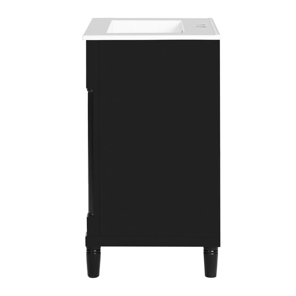 English Elm 24" Bathroom Vanity with Integrated Ceramic Sink and Adjustable Shelf, Vintage Hardware, Space-Saving Design Black N710P277711B