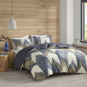 English Elm King/Cal Alpine 3-Piece Duvet Cover Mini Set — 200TC Cotton Ikat Chevron, OEKO-TEX, Antimicrobial Protection B03596514