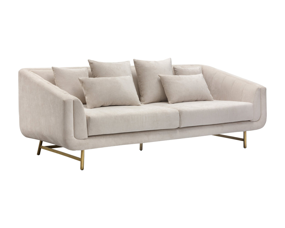 Sunpan Veera Sofa - Luxurious Mid-Century Modern Design with Channel Tufting and Antique Brass Feet Polo Club Muslin