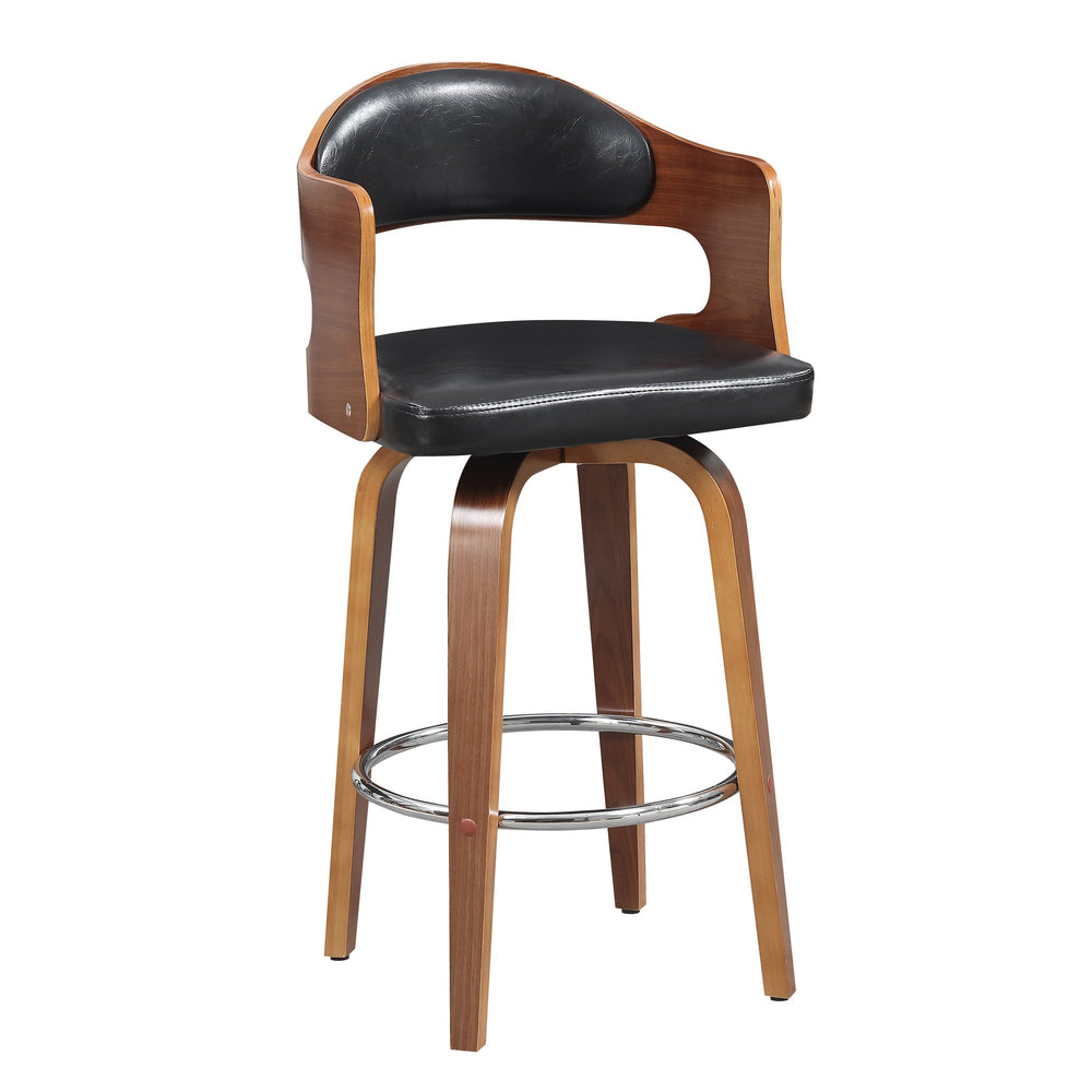 English Elm 1pc Mid-century Modern Swivel Counterstool Faux Leather Cushion Curved Wood Back Kitchen B011P479663