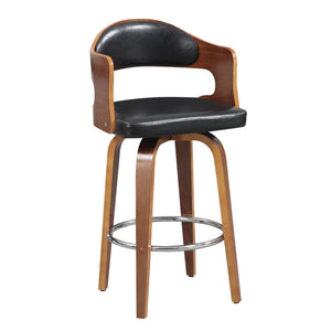 English Elm 1pc Mid-century Modern Swivel Counterstool Faux Leather Cushion Curved Wood Back Kitchen B011P479663