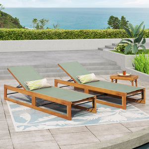English Elm Christopher Knight Home® - MIA Acacia Wood Chaise Lounge with Breathable Textilene Mesh Seating for Cool, Durable Outdoor Relaxing Mint Green,Teak 50.5 L x 27.5 W x 17.25 H N776P301495M