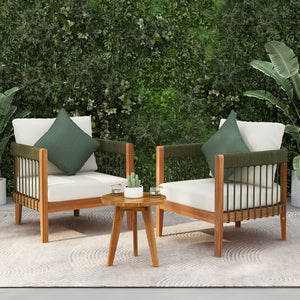 English Elm Christopher Knight Home® - 3 Pcs Set Acacia Wood Outdoor Lounge Chairs With Plush Water-Resistant Cushions & Handwoven Ropes N767P265743A002_63163.00