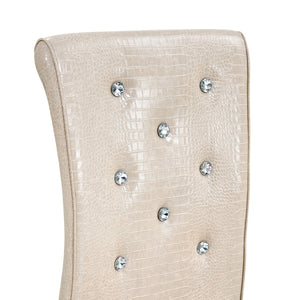 English Elm Set of 2 Glam Faux Alligator Pvc Dining Chairs with Crystal Buckle Bow Legs Beige W3875P371042