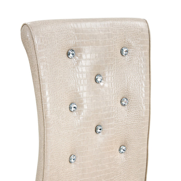English Elm Set of 2 Glam Faux Alligator Pvc Dining Chairs with Crystal Buckle Bow Legs Beige W3875P371042