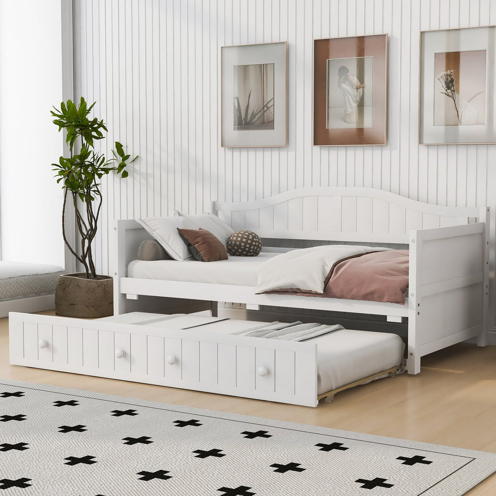 English Elm Twin Cottage Beadboard Daybed with Pull Out Trundle Solid Pine Guest Room Frame N708P357100K