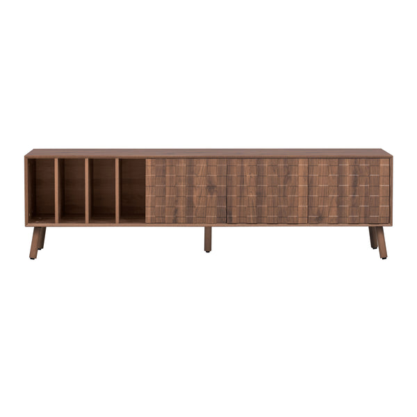 English Elm 68" Mid-century Walnut Media Console with Open Shelves and Soft-close Cabinet Storage N710P446195P