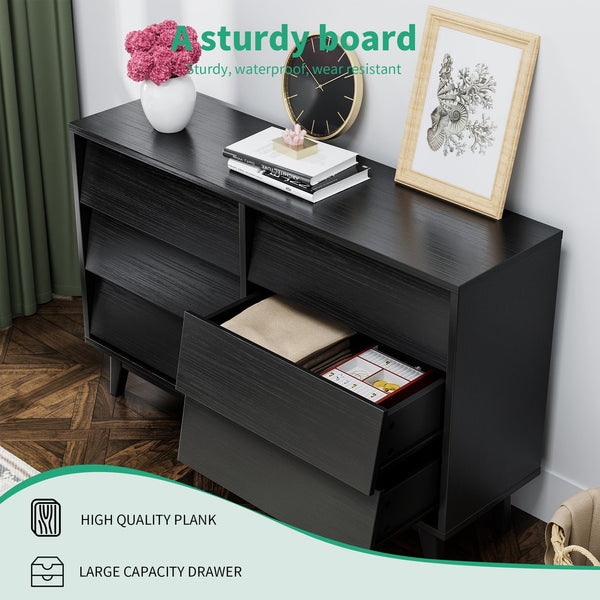 English Elm 6 Drawer Double Dresser with Vintage Bevel Design, Solid Wood Legs, Smooth Metal Runners, Sturdy Storage Organizer W578P170159