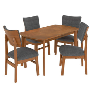English Elm Mid-century Solid Wood Dining Table Set for 4 — 5-Piece Farmhouse Style, Upholstered Chairs, Space-Saving N752S000016D