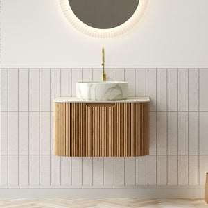 English Elm Dina Floating Bathroom Vanity with Sintered Stone Top and Crystal Glass Basin Beige,Natural Wood,White W2615S00507