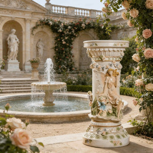 English Elm 33" Resin Fairy Floral Relief Column Pedestal Romantic Plant Stand Entryway Accent W5709P462889