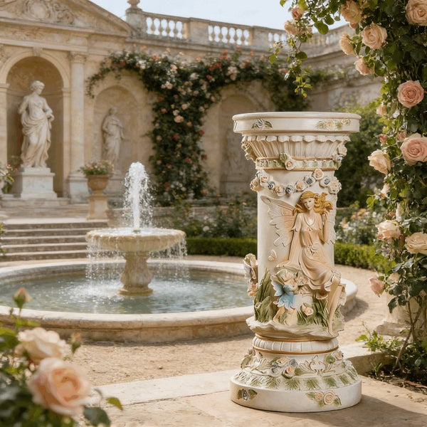 English Elm 33" Resin Fairy Floral Relief Column Pedestal Romantic Plant Stand Entryway Accent W5709P462889
