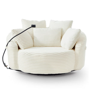 English Elm Swivel Barrel Accent Chair Chenille Tufted Round Club Seat for Living Room Lounge Beige N719S002320A