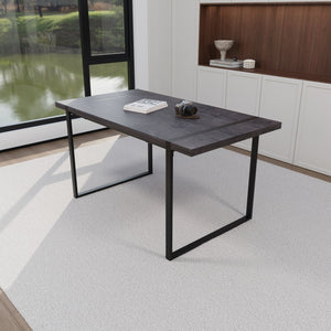 English Elm 59" Industrial Dining Set with Suede Chairs Matte Metal Base Mdf Table Seats Four Black+Grey W2189S00939